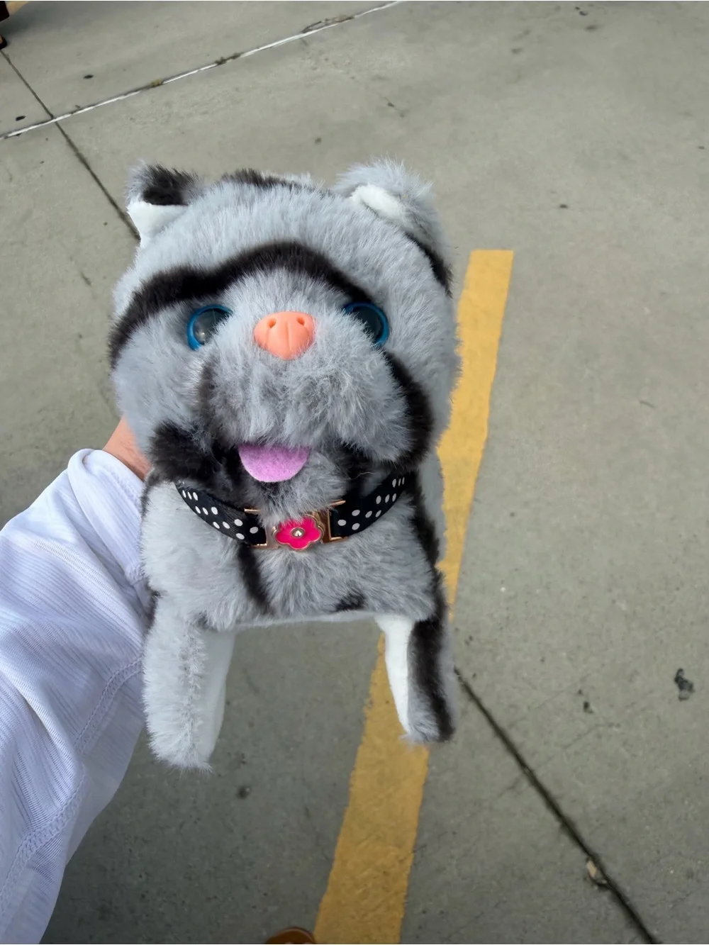 Plush Gray Cat Toy with Polka Dot Collar - Cute Pet Companion